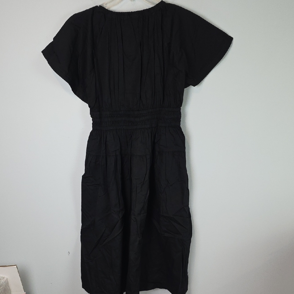 New Free Assembly Cotton Black midi dress smocked waist Medium 8-10 - Picture 9 of 10